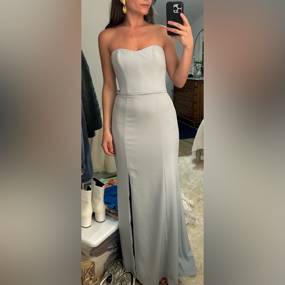Blue Amasale “AJ” bridesmaid dress. 42 inches from waist/belt down. Size 2.